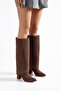 Zeva Rivella Women's Below-Knee Boots Trok Detailed Pointed Toe Thick Heeled Zippered Daily Stylish Boots - 2