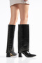 Zeva Rivella Women's Below-Knee Boots Trok Detailed Pointed Toe Thick Heeled Zippered Daily Stylish Boots - 2
