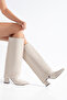 Zeva Rivella Women's Below-Knee Boots Trok Detailed Pointed Toe Thick Heeled Zippered Daily Stylish Boots - 2