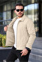 Men's Pocketed Windbreaker & Raincoat with Stitching Detail in Cream - 2