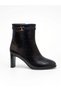 Black Crocodile Patterned Leather Women's Heeled Boots