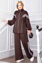 Stripe Detailed Zippered Sports Suit Brown - 3