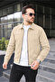 Men's Pocketed Windbreaker & Raincoat with Stitching Detail in Cream - 3