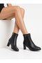 Black Crocodile Patterned Leather Women's Heeled Boots - 4