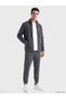 Gray Stand Collar Men's Fleece Zippered Sweatshirt - 2