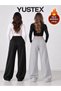 Winter Women's 2-Piece Sweatpants (Black-Grey) Oversize Comfortable Fit Wide Leg Washable Anti-Pilling - 3