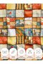 100% Cotton Satin Patchwork Fabric – 300X155 cm – Geometric and Floral Patchwork Pattern, in Orange Blue and Beige Tones - 7