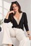 Women's Long Batwing Sleeve V-Neck Lace Detail Stylish Blouse - 3