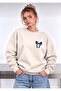 Jeans Pattern Ribbon Printed Oversized Women's Crewneck Sweatshirt