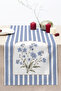 Flower Bouquet and Blue White Stripes Classic Patterned Decorative Dining Table Digital Printed Runner 40X1 - 3