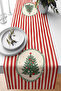 Striped Winter and New Year Themed Digital Printed Decorative Runner with Christmas Tree Figure 40X140 cm - 2