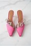 Vinsa Women's Heeled Slippers Transparent Thin Heels Side Bow Stone Fuchsia Satin