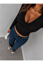 Black V-Neck Long Sleeve Crop Blouse with Gathered Detail at the Chest, V-Neck Black Blouse - 3