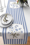 Flower Bouquet and Blue White Stripes Classic Patterned Decorative Dining Table Digital Printed Runner 40X1 - 2