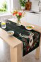 Digital Printed Decorative Table Runner with Deer Figures, Fruity Pine Branches and Checkered Patterns 40X140Cm - 2