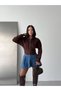 Women's Brown Corset Detailed Zippered Hooded Crop Sweatshirt Get26224 - 4