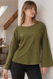 Women's Khaki Crew Neck Oversize Long Sleeve Basic T-Shirt Arm-27K001017