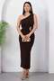 One-Shoulder, Buckle-Waist, Slit Crepe Dress Grs4151 - 4