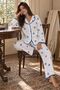 White Evil Eye Beaded Patterned Long Sleeve Buttoned Pajama Set