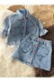 Girl's Denim Jacket Skirt Set Heart Pocket Pink Buttoned Denim Set - 3