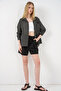 Women's Single Pocket Striped Oversize Shirt 20375 - Black