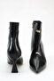 Black Shiny Pointed Toe Thin Heeled Zippered Boots - 7