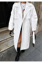 Women's White Oversize Raglan Sleeve Long Trench Coat Pc4349