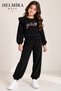 Girl's 2-Piece Set Ribbed Velvet Ruffle Detailed Sweatshirt and Elasticated Pants