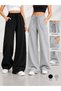 Winter Women's 2-Piece Sweatpants (Black-Grey) Oversize Comfortable Fit Wide Leg Washable Anti-Pilling