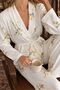 Ecru Yellow Floral Patterned Double Breasted Collar Belted Long Sleeve Women's Pajama Set - 4