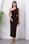One-Shoulder, Buckle-Waist, Slit Crepe Dress Grs4151