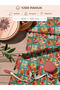 100% Cotton Satin Patchwork Fabric – 300X155 cm – Rose and Geometric Patterns, in Turquoise Red and Orange Tones