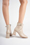 Women's Beige Thick Heeled Boots & Booties - 5