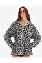 Women's Black-White Oversize Hooded Leopard Print Jacket Nj185 - 2