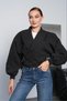 Women's Black Shawl Collar Belted Buckle Crop Jacket Pc786 - 3