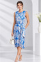 Women's Zero-Sleeve Degaje Collar Cross Front Detail Satin Midi Dress - 3