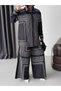 Women's Black Chokella Fabric Geometric Striped Shirt Trousers Two-Piece Set Jen26128