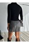 Women's Black Half Turtleneck Long Sleeve Sandy Fabric Blouse with Shoulder and Side Gathering - 5