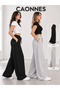 Winter Women's 2-Piece Sweatpants (Black-Grey) Oversize Comfortable Fit Wide Leg Washable Anti-Pilling - 2