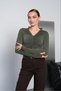 Women's Khaki Drape Detailed Half Zipper High Collar Blouse Pc7008 - 4