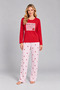 Women's Red Strawberry Patterned Long Sleeve Cotton Pajamas Set - 2