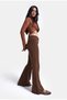 Women's Coffee Flare Fit Smooth Textured Stretchy Velvet Fabric Trousers - 5