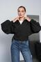Women's Black Shawl Collar Belted Buckle Crop Jacket Pc786 - 4