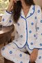 White Evil Eye Beaded Patterned Long Sleeve Buttoned Pajama Set - 2