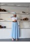 Women's Blue Belted Pleated High Waist Wide Leg Pants Mi̇n5003 - 5