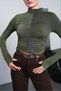 Women's Khaki Drape Detailed Half Zipper High Collar Blouse Pc7008 - 3