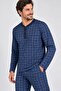 100% Cotton Buttoned Collar Long Sleeve Pocketed Plus Size Men's Pajama Set - 2