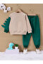 Kids' Dinosaur Detailed Crew Neck Kangaroo Pocket Sweatshirt and Jogger Sweatpants 2-Piece Set - 2