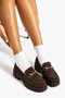 Funta Women's Suede Brown Suede Gold Metal Buckle Thick Threaded Sole Loafer Shoes - 5