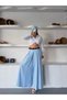 Women's Blue Belted Pleated High Waist Wide Leg Pants Mi̇n5003 - 3